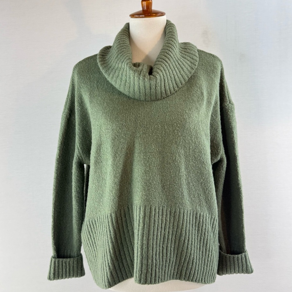 RACHEL ZOE Green Merino Wool Blend Oversized Cowl Neck Sweater